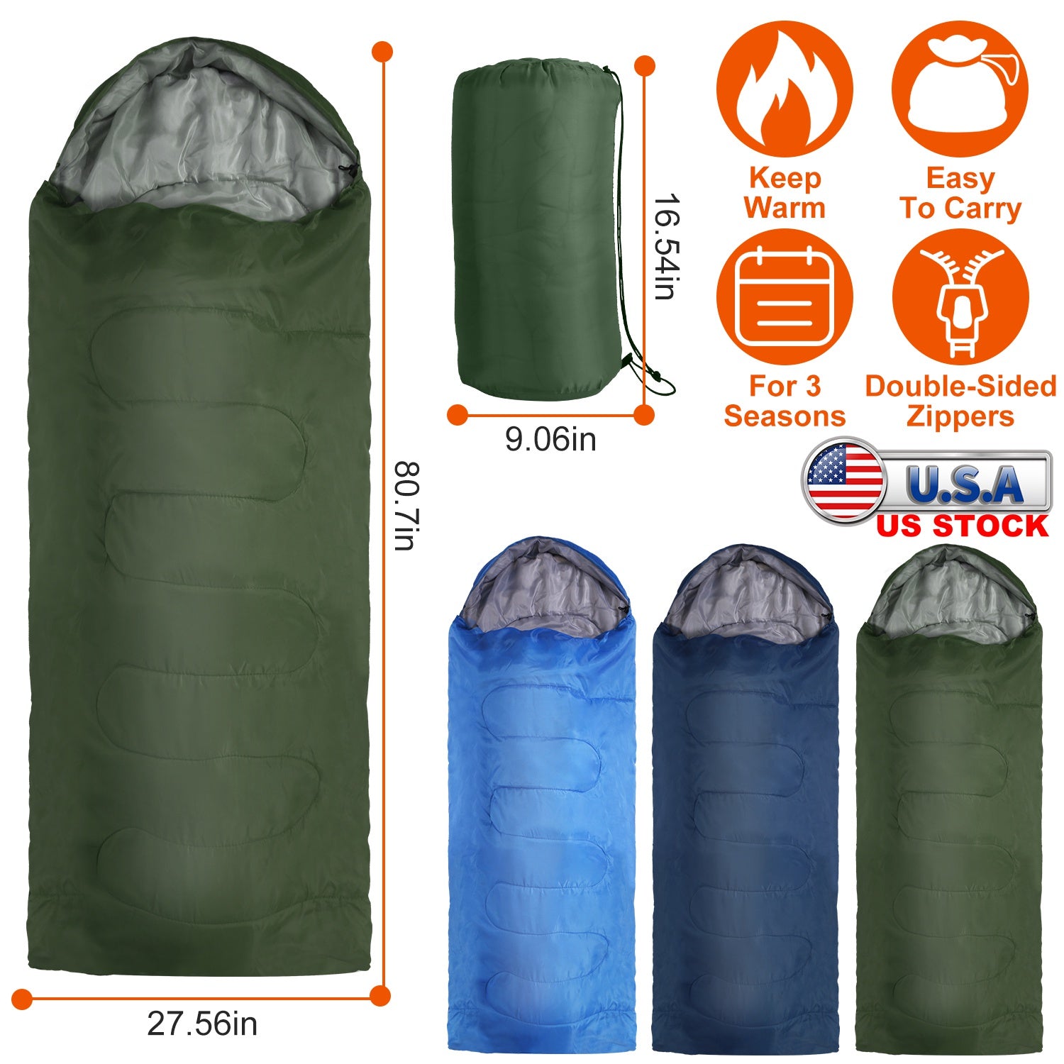 3-Season Sleeping Bag – Lightweight & Moisture-Proof, 32°F–50°F Rated