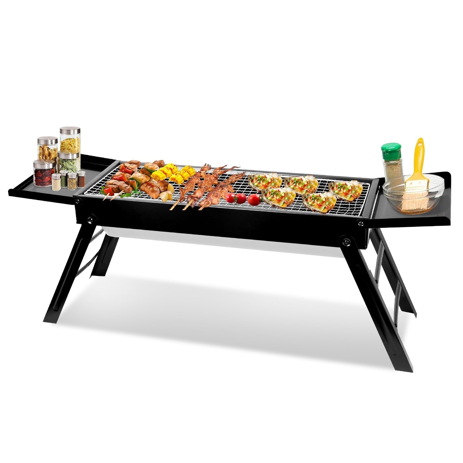 Foldable Charcoal BBQ Grill with Shelf & Stainless Steel Grill Net – Portable Tabletop