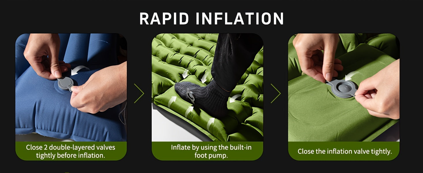 Extra-Thick Double Sleeping Pad – 4" Self-Inflating with Pillows & Foot Pump