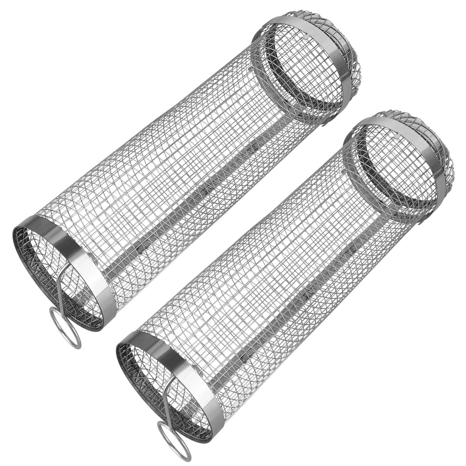 BBQ Rolling Basket – 2-Pack Stainless Steel Grill Mesh Tubes with Removable Cover