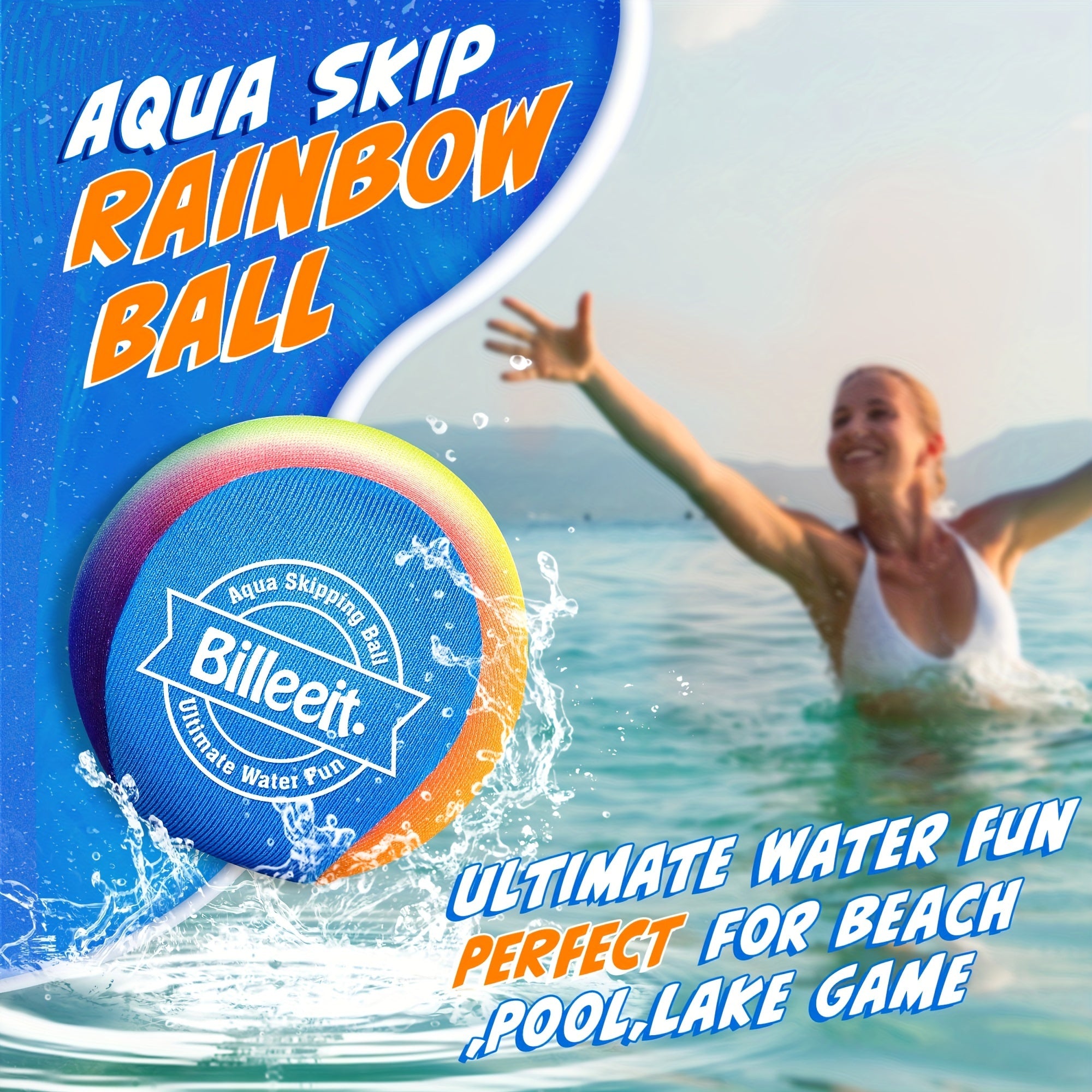 5-Piece Rainbow Water Skipping Balls – Pool & Beach Fun with Mesh Bag