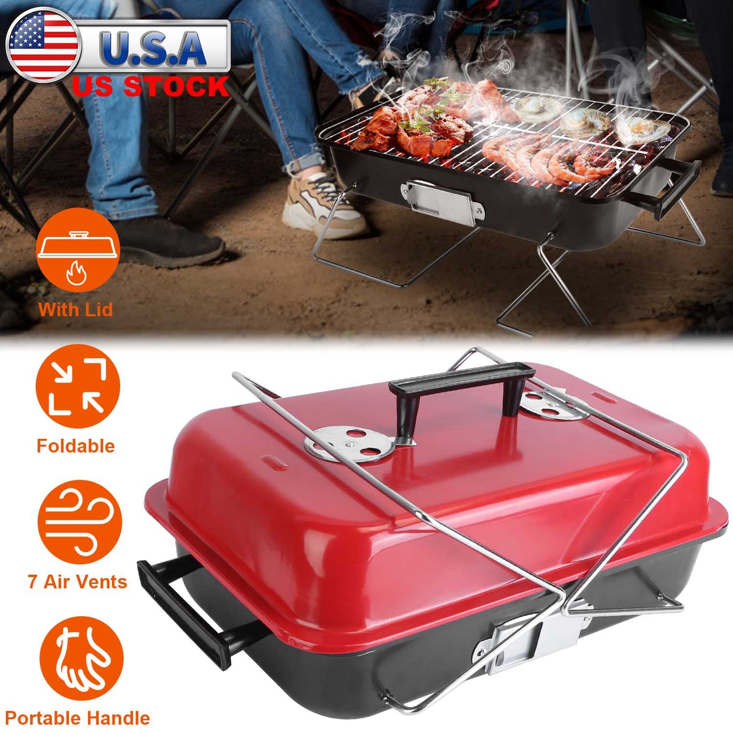 Portable Charcoal Tabletop Grill – Folding BBQ Smoker with Lid