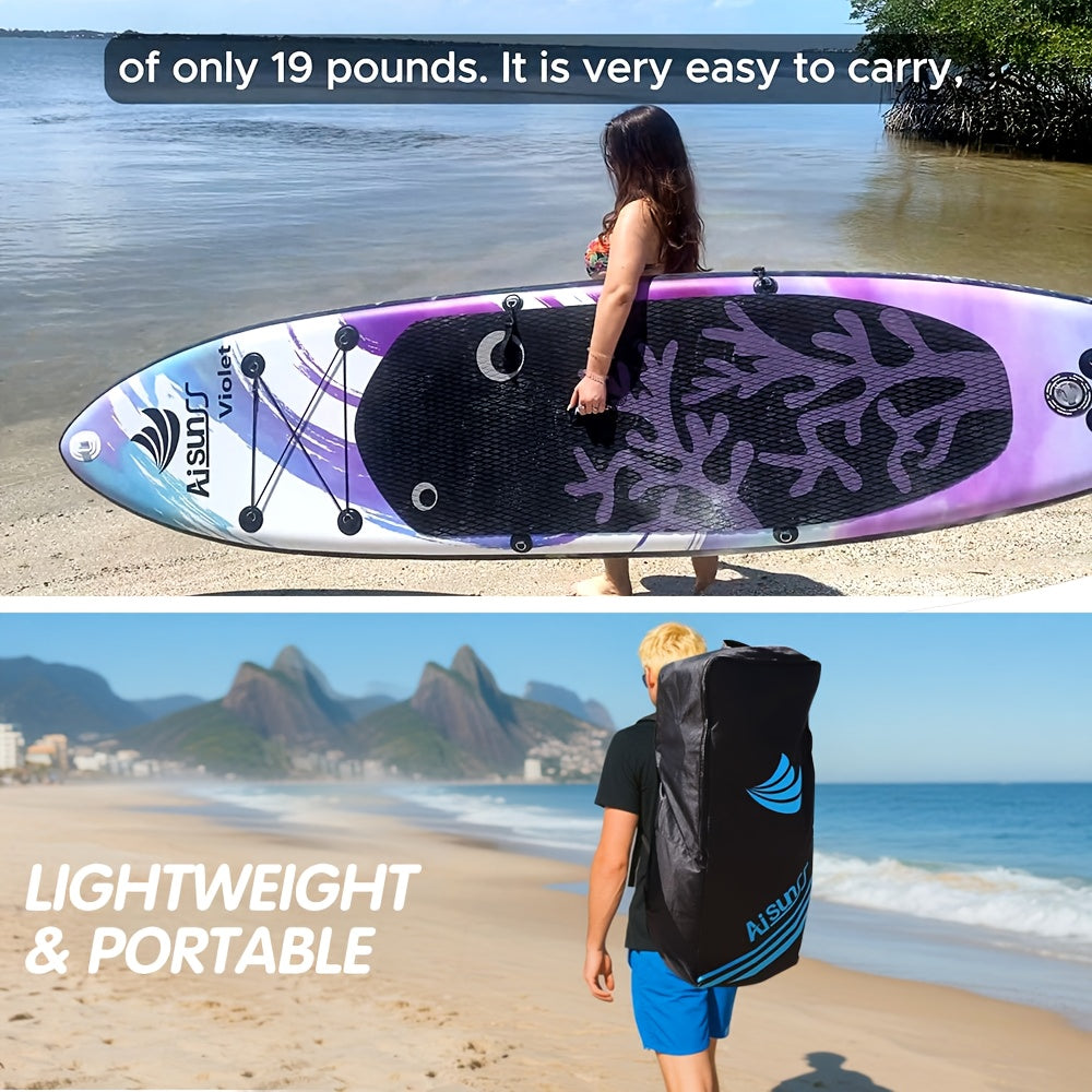 AISUNSS Inflatable SUP Paddle Board – Wide Adult Board with Accessories, Purple & Blue