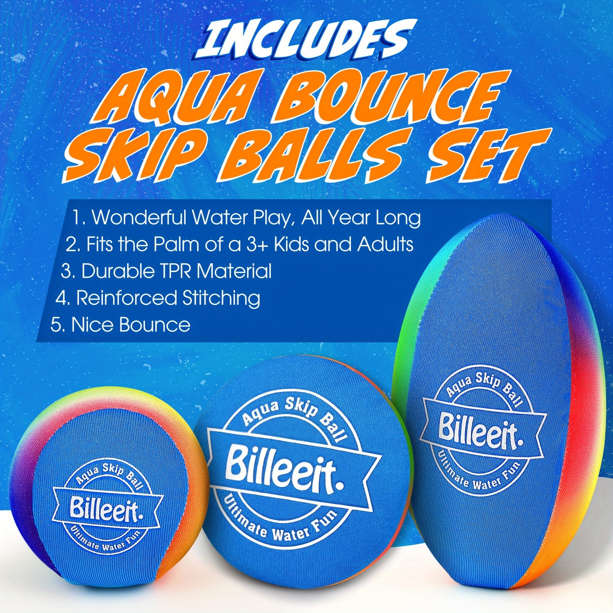 5-Piece Rainbow Water Skipping Balls – Pool & Beach Fun with Mesh Bag