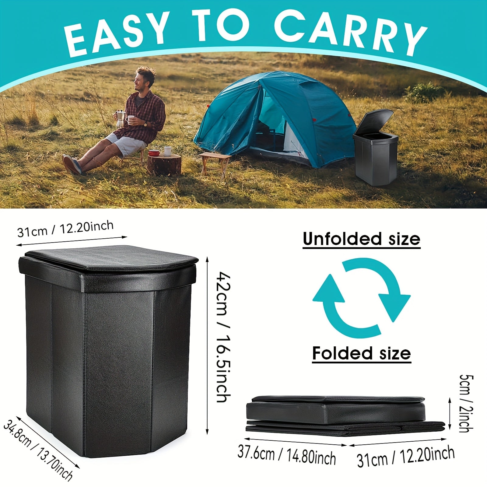 YAKEA XL Portable Camping Toilet – 16.5" Tall with Lid & Carry Bag