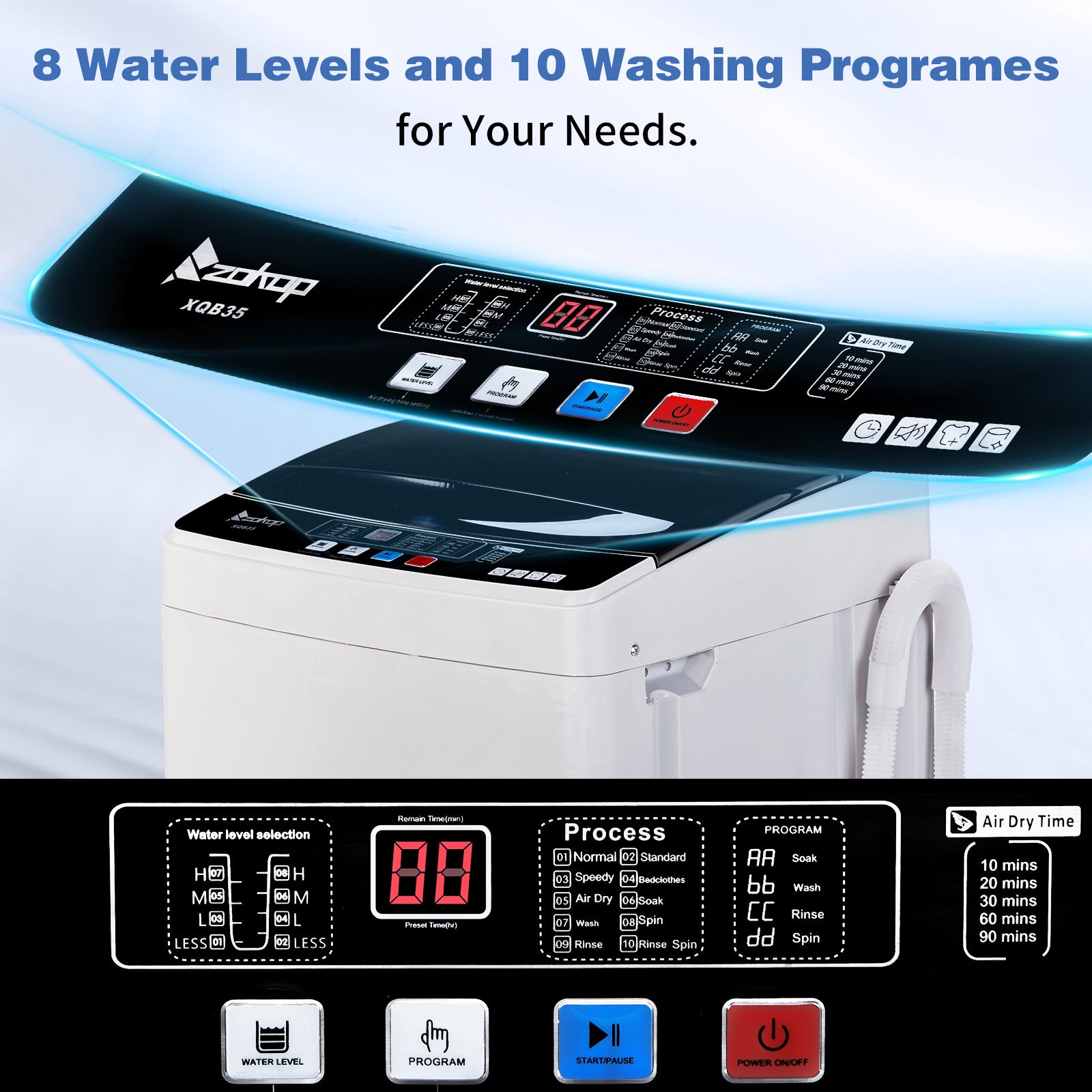 Full Automatic 17.6Lbs Top-Load Portable Washer & Dryer – 2-in-1