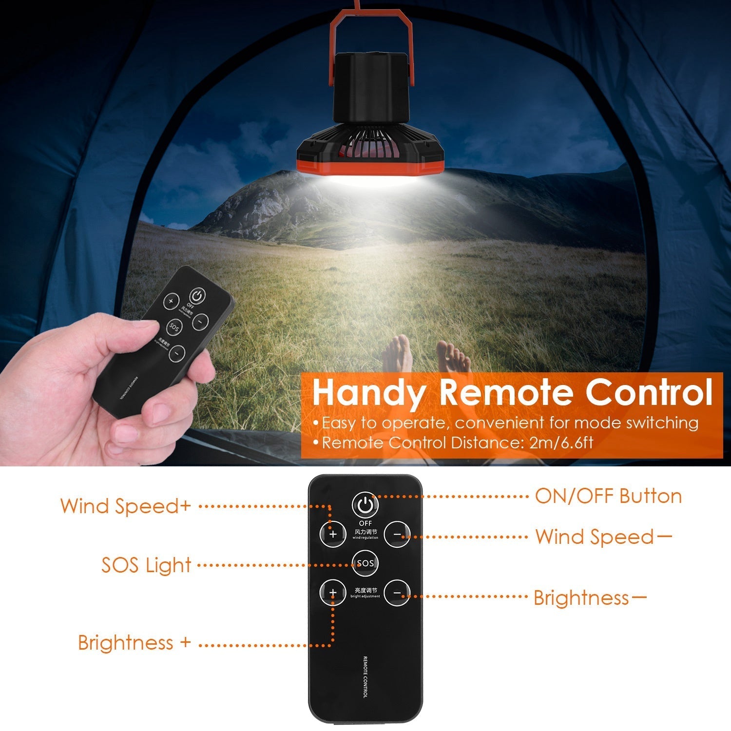 Portable Camping Lantern Fan – 10,000mAh, 4 Light Modes, Power Bank & Remote