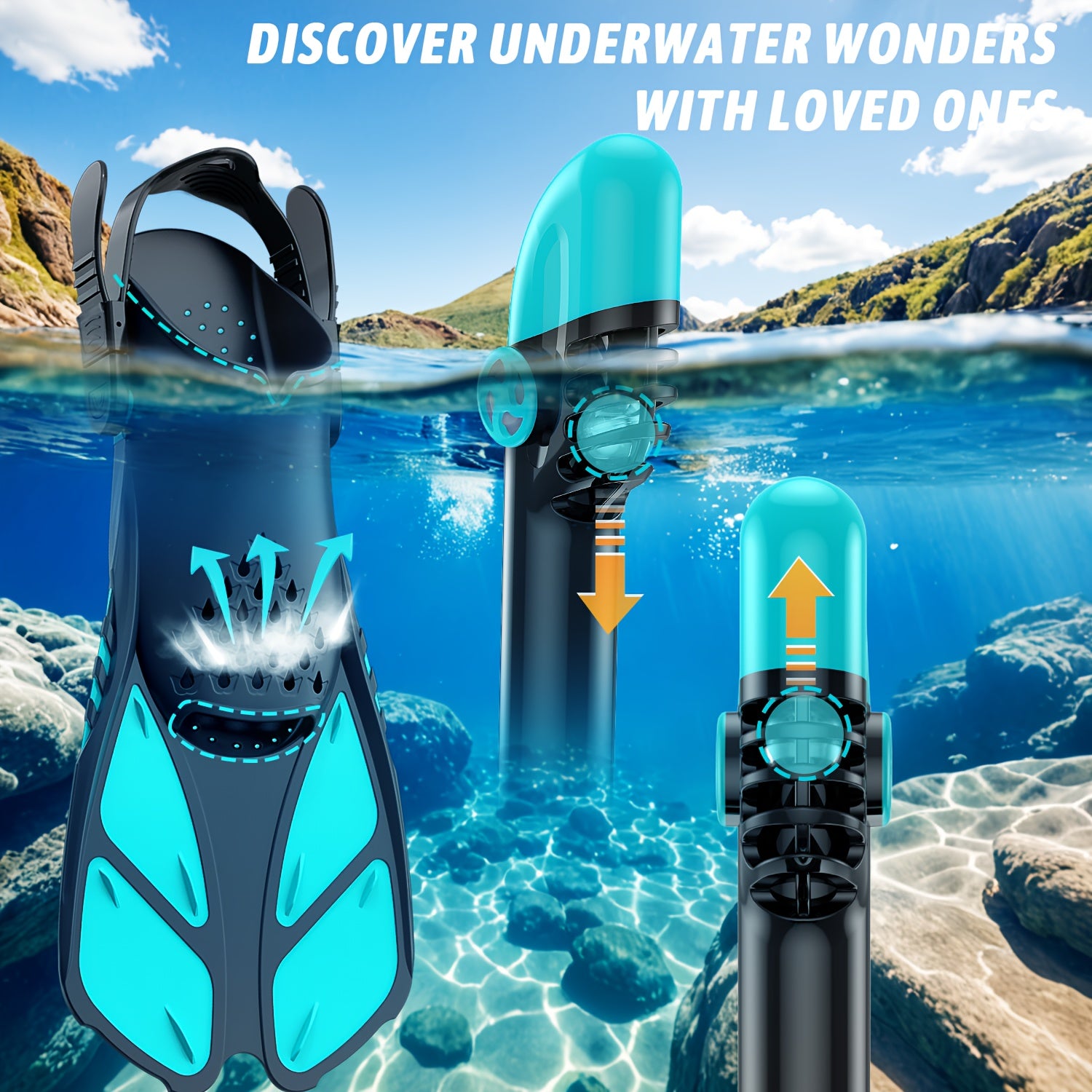 Adult Snorkeling Set – Full Face Mask & Adjustable Swim Fins