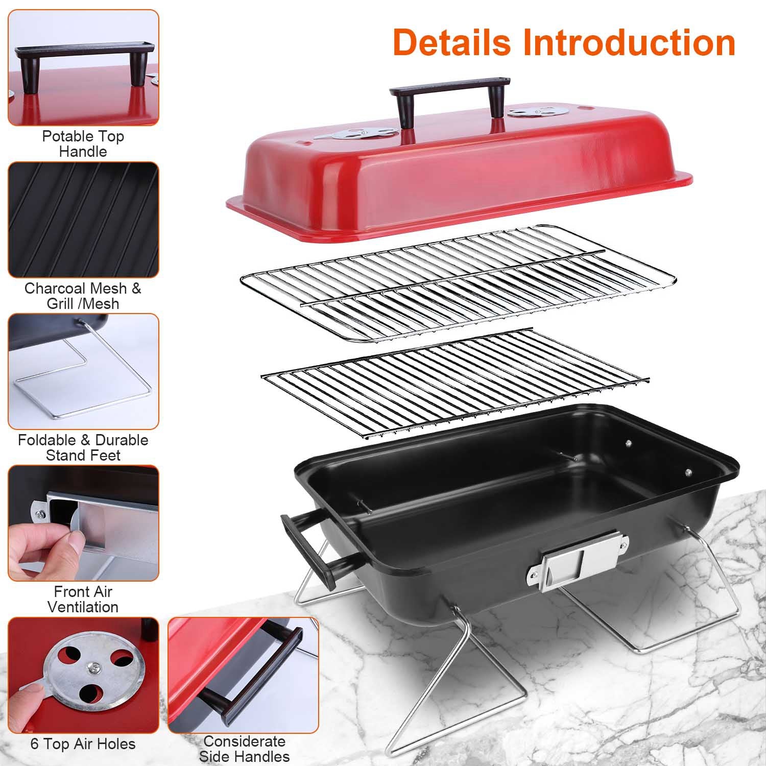 Portable Charcoal Tabletop Grill – Folding BBQ Smoker with Lid