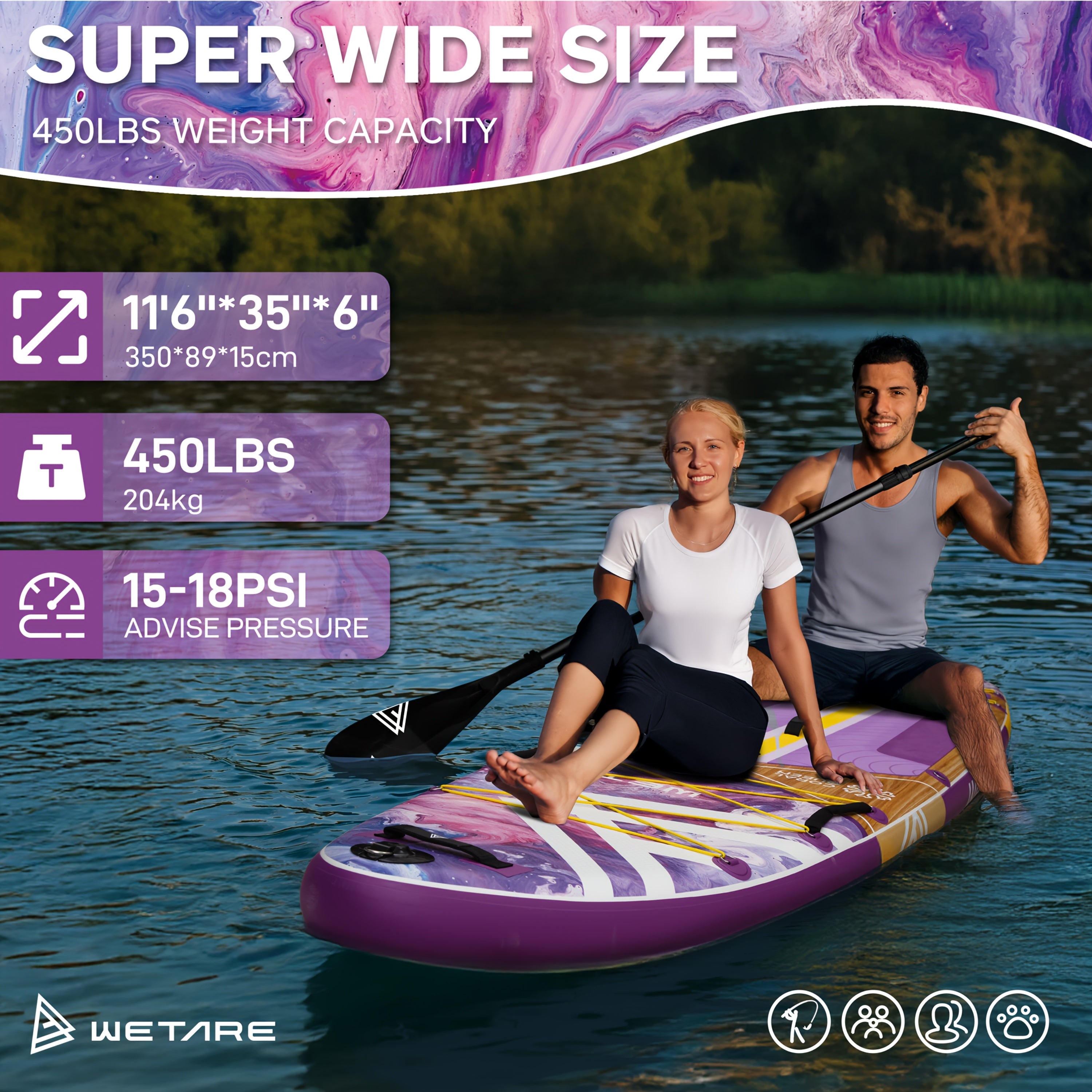WETARE Coral Queen Inflatable SUP – 11'6"x35", 450lbs Capacity, All-in-One