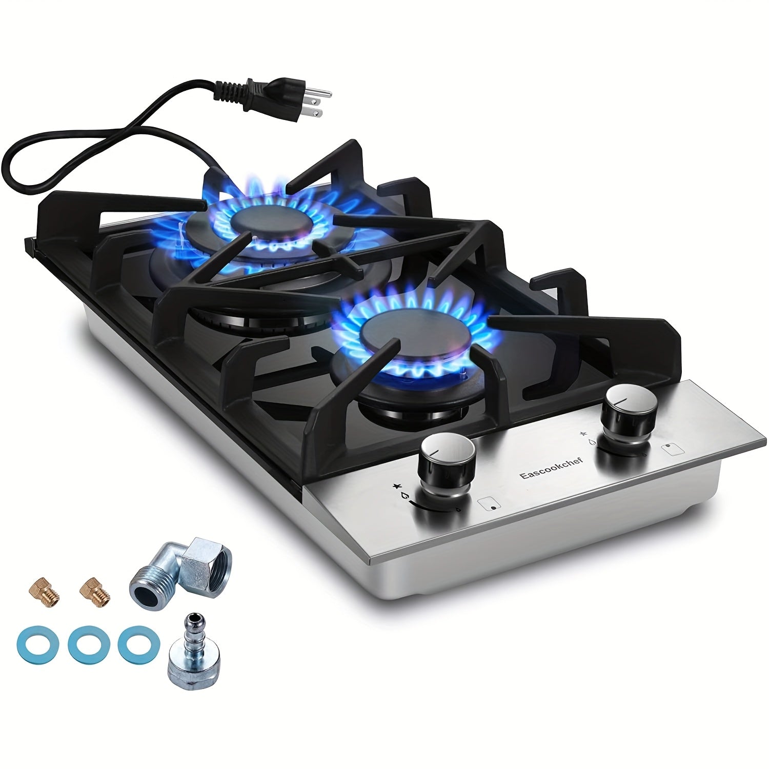 12" 2-Burner Gas Cooktop – LPG/NG Dual Fuel, Tempered Glass, Thermocouple Safety