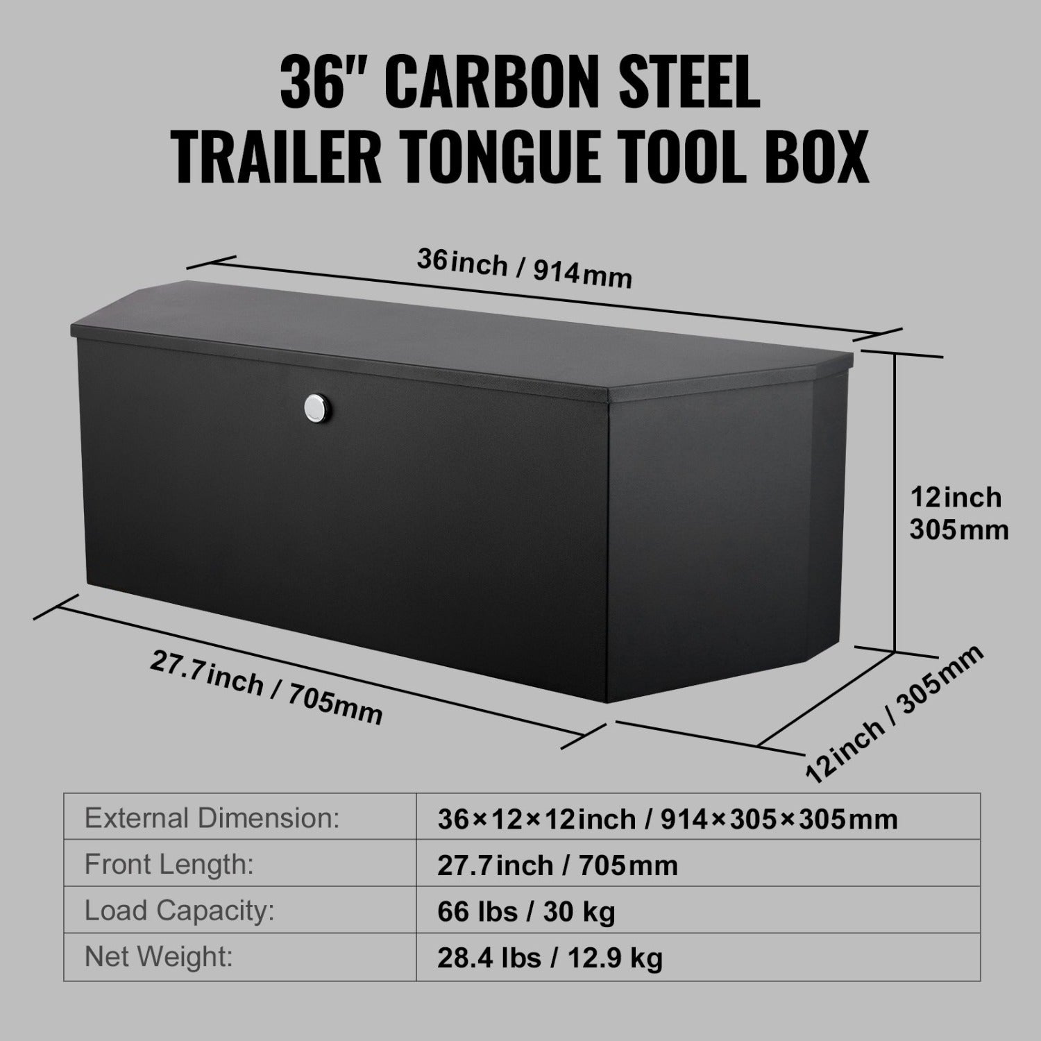 36" RV Trailer Tongue Box – Weatherproof Carbon Steel with Dual Locks & Gas Strut Lid