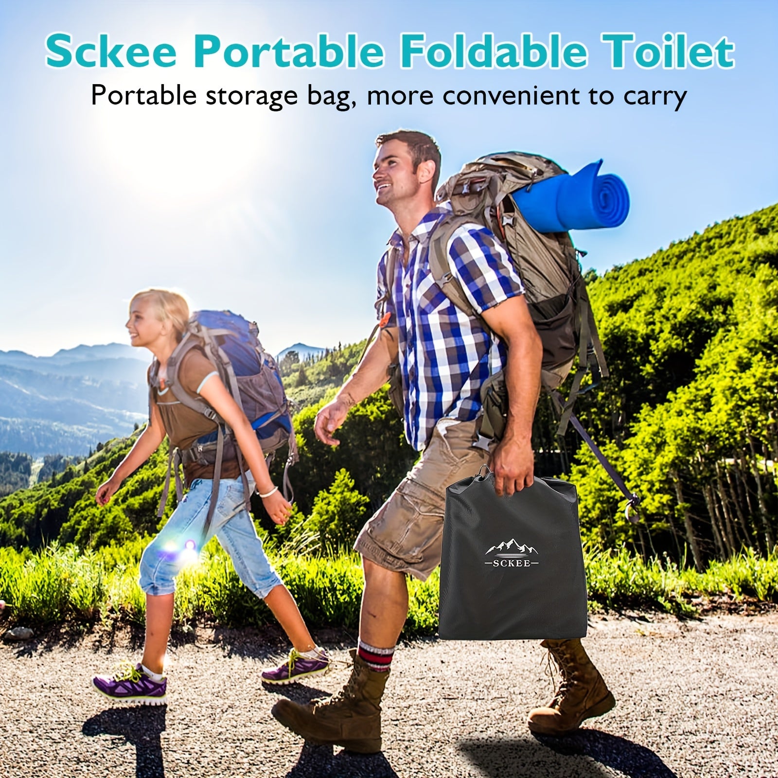 YAKEA XL Portable Camping Toilet – 16.5" Tall with Lid & Carry Bag