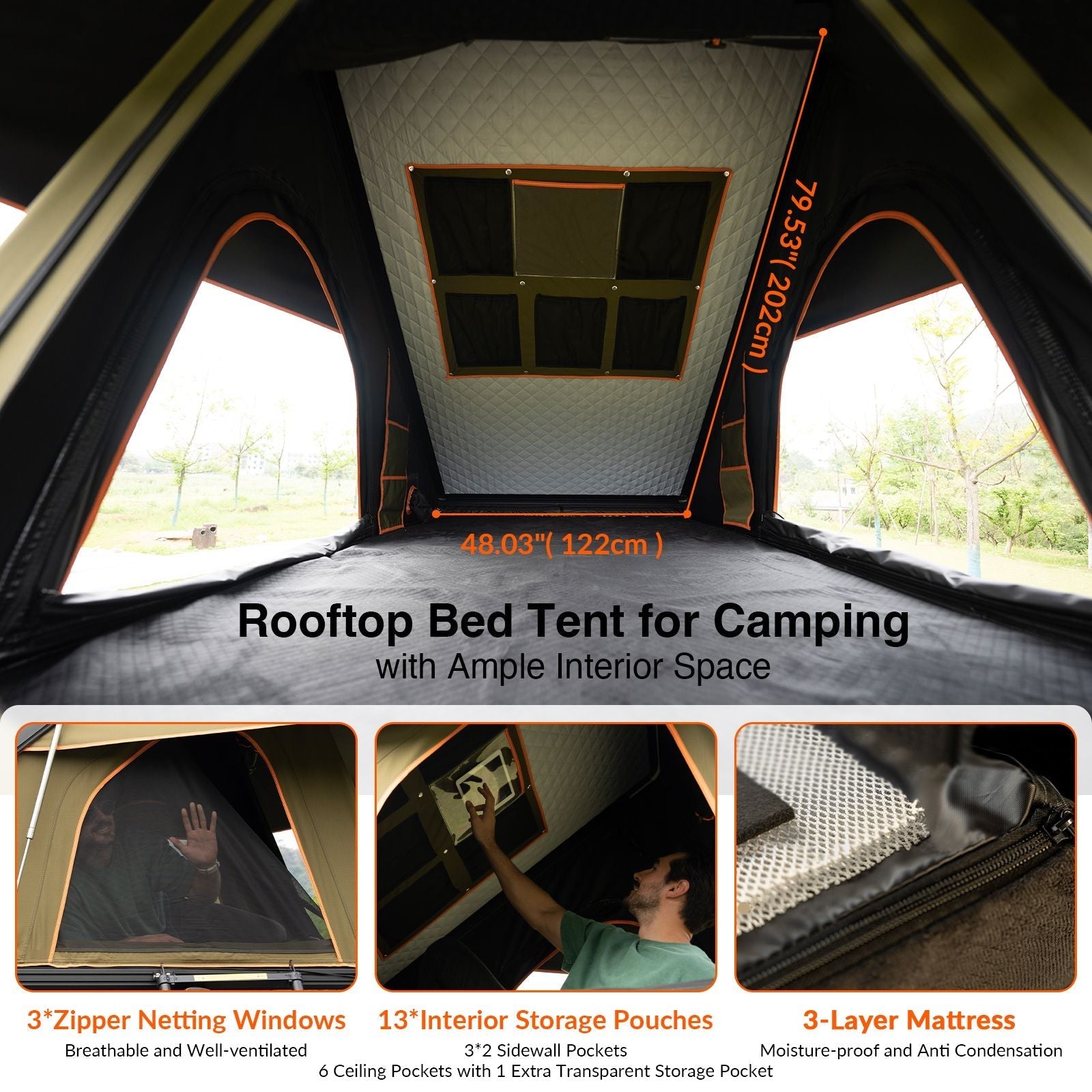 HEYFUN Adventurer Plus Hard Shell Roof Top Tent – 3-4 Person, 5-Second Setup, Side Awning & AC Outlet | 3 Colors