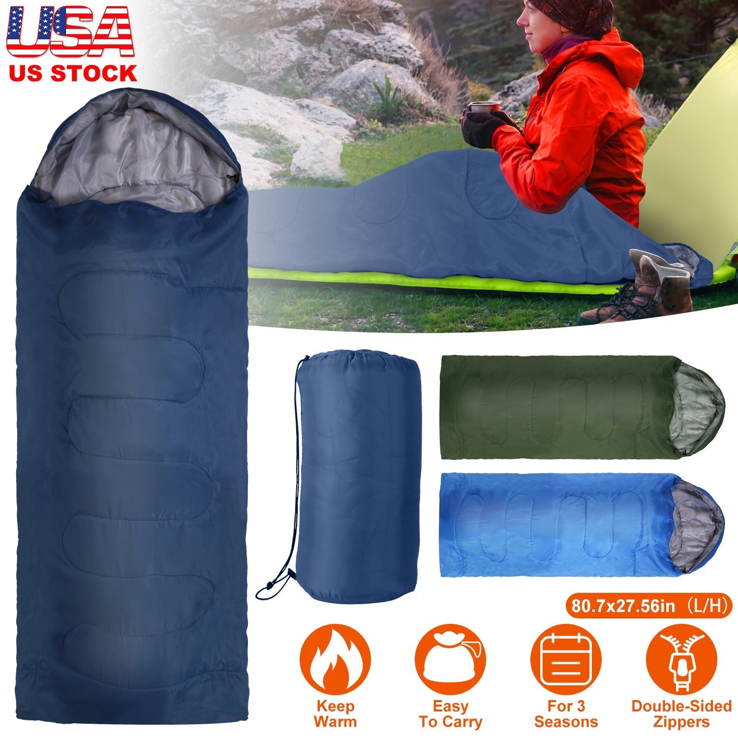 3-Season Sleeping Bag – Lightweight & Moisture-Proof, 32°F–50°F Rated