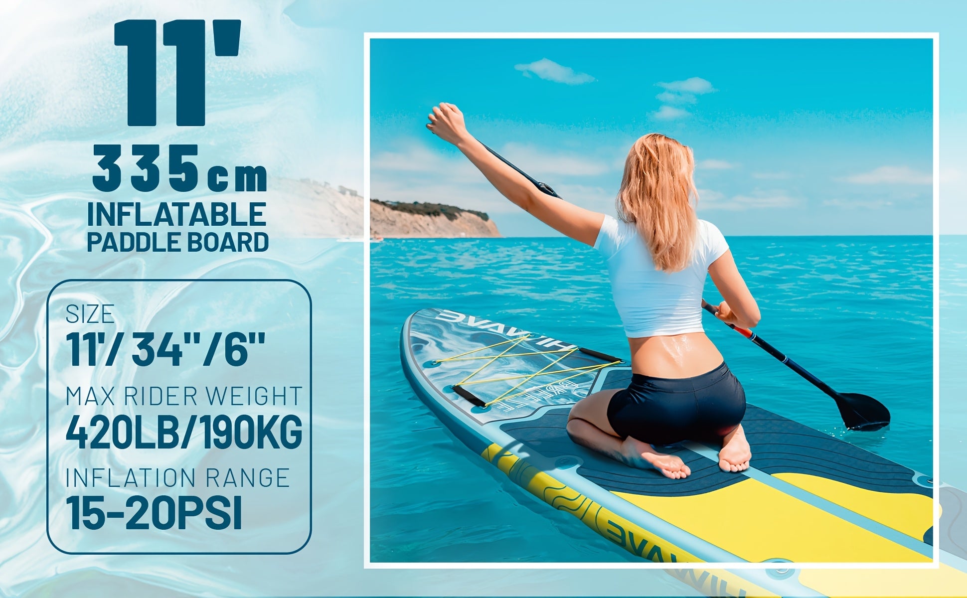 11ft Inflatable Stand-Up Paddleboard – 420 lbs Capacity, Dual-Action Pump Included