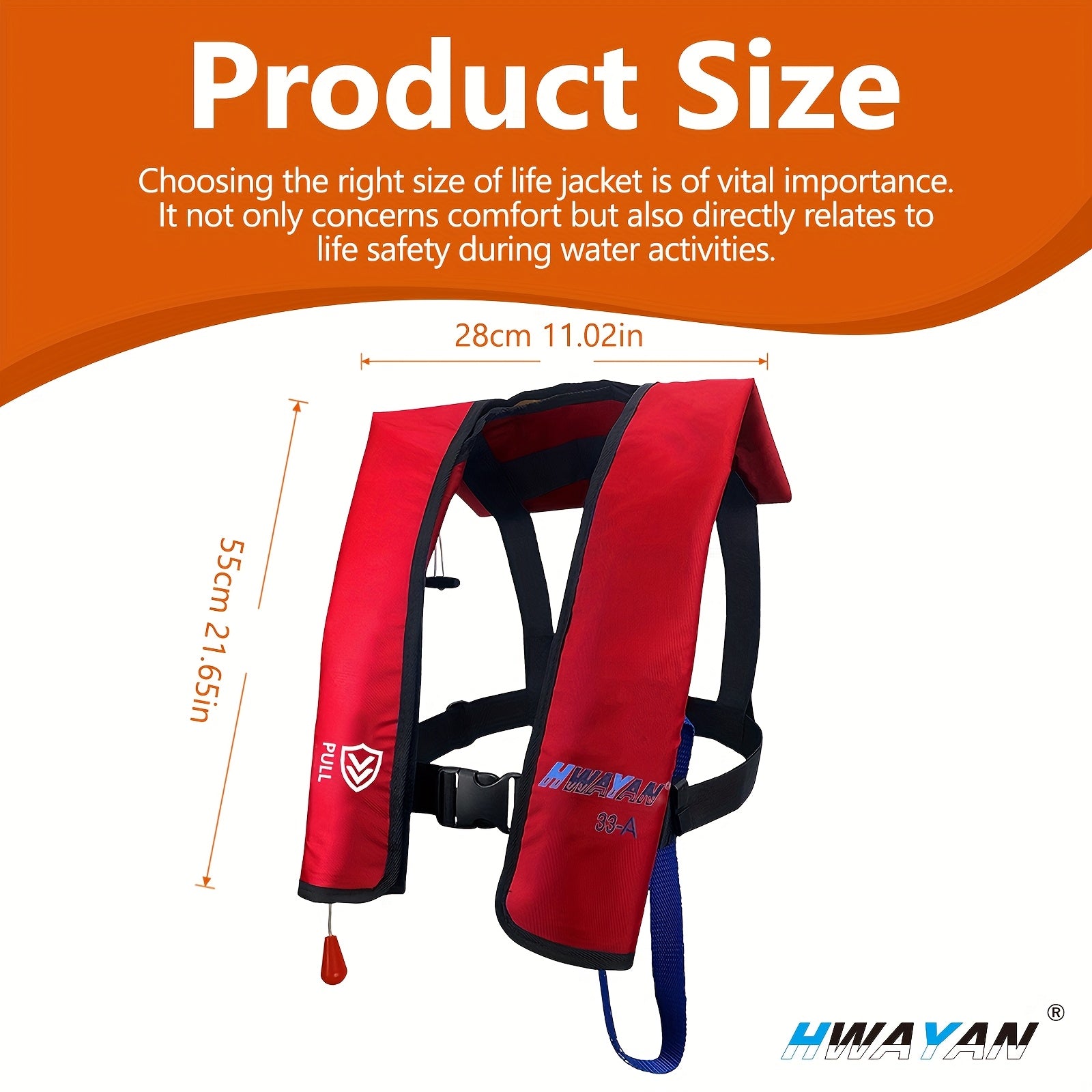 HWAYAN 607-Red Automatic Inflatable Life Jacket – Adjustable, 330 lbs Capacity