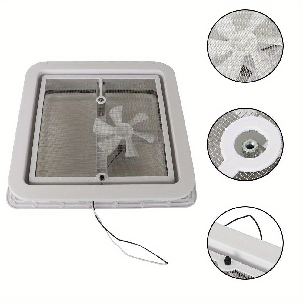 14" x 14" RV Roof Vent Fan Kit – 12V, 6" Blades, White