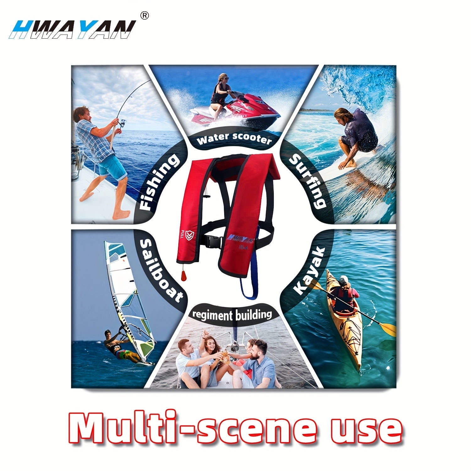 HWAYAN 607-Red Automatic Inflatable Life Jacket – Adjustable, 330 lbs Capacity