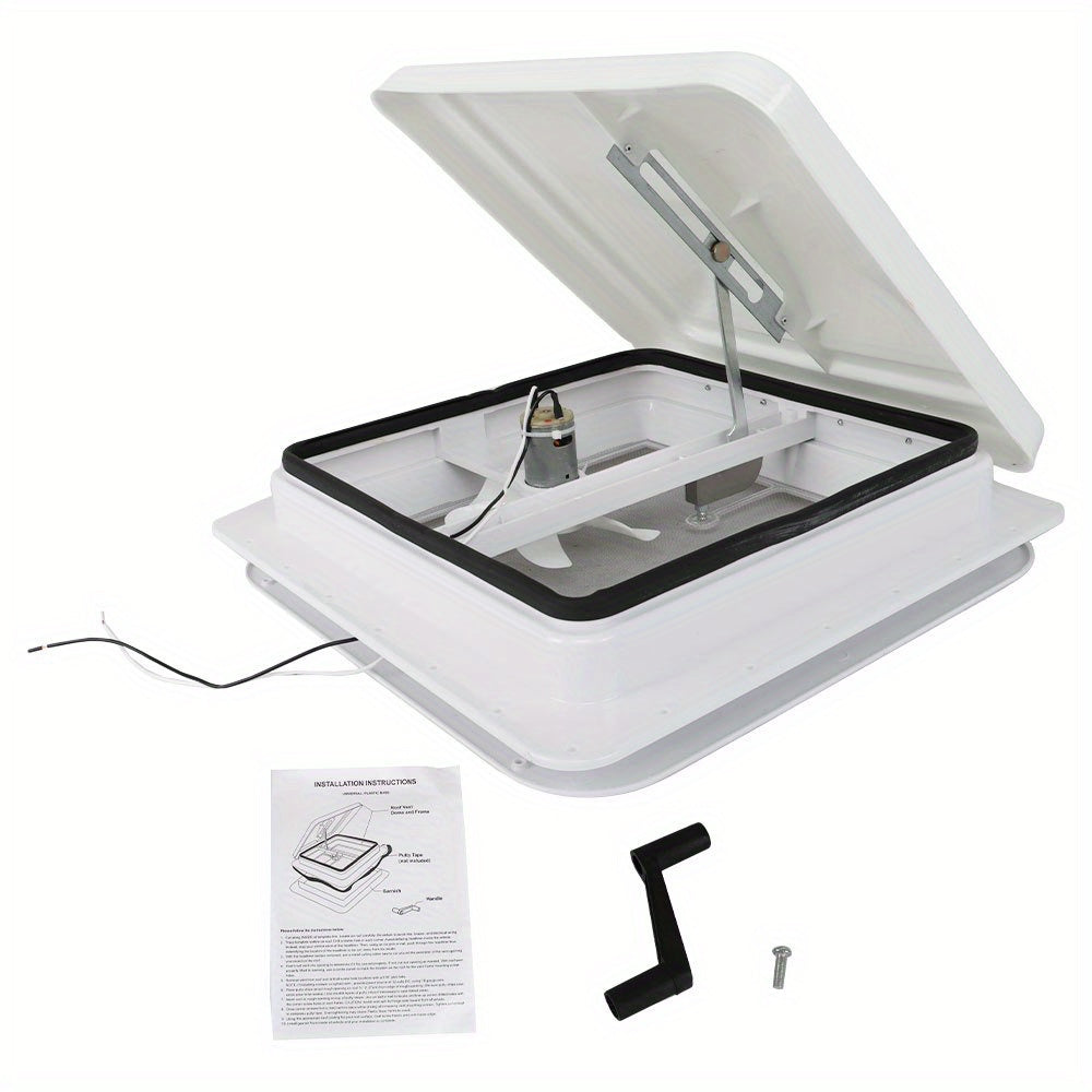 14" x 14" RV Roof Vent Fan Kit – 12V, 6" Blades, White