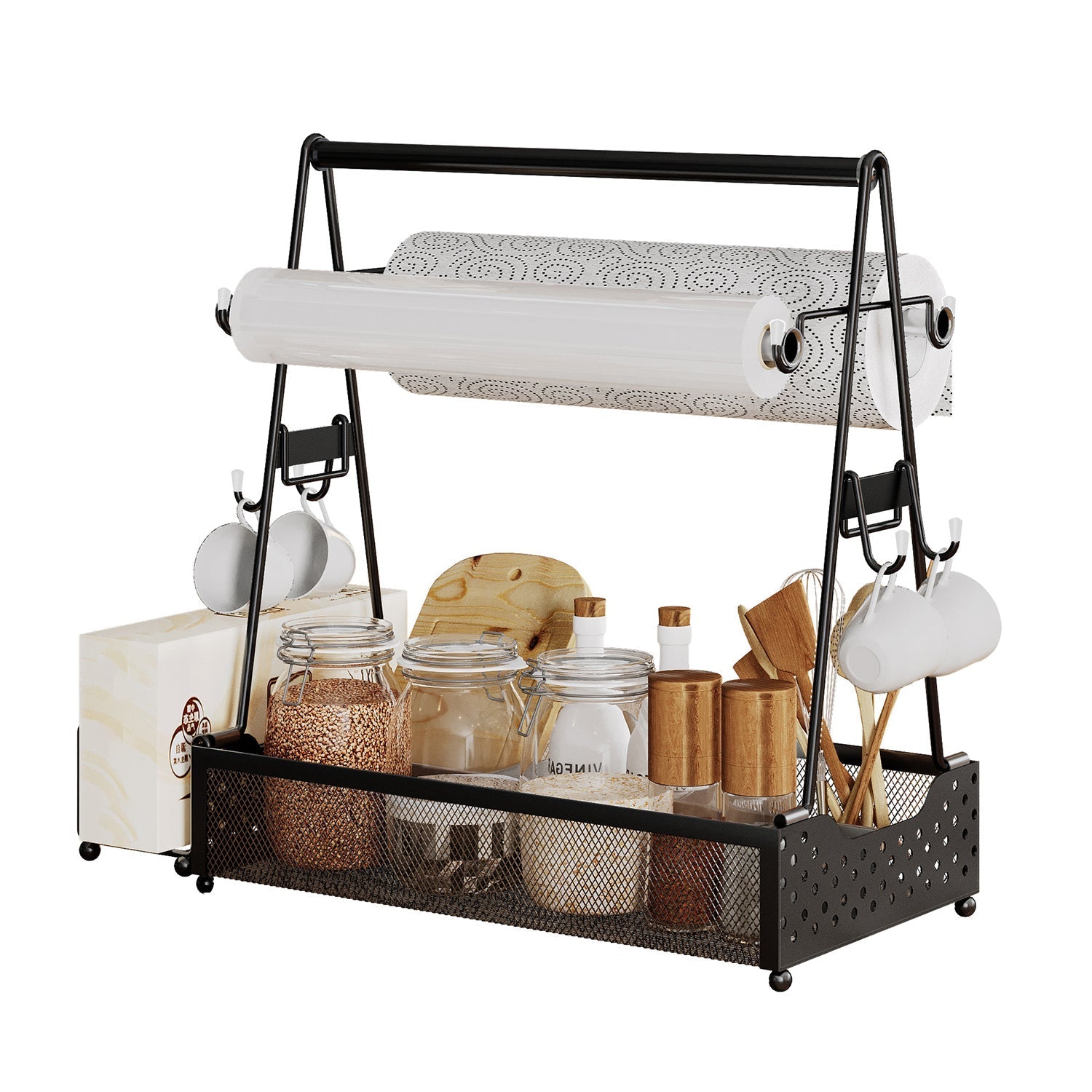 Metal Grill Caddy & Utensil Organizer with Paper Towel Holder