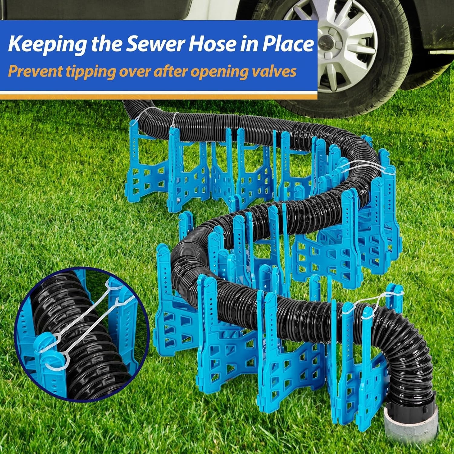 20FT RV Sewer Hose Support – Adjustable Height with Deep Cradles & Rubber Bands