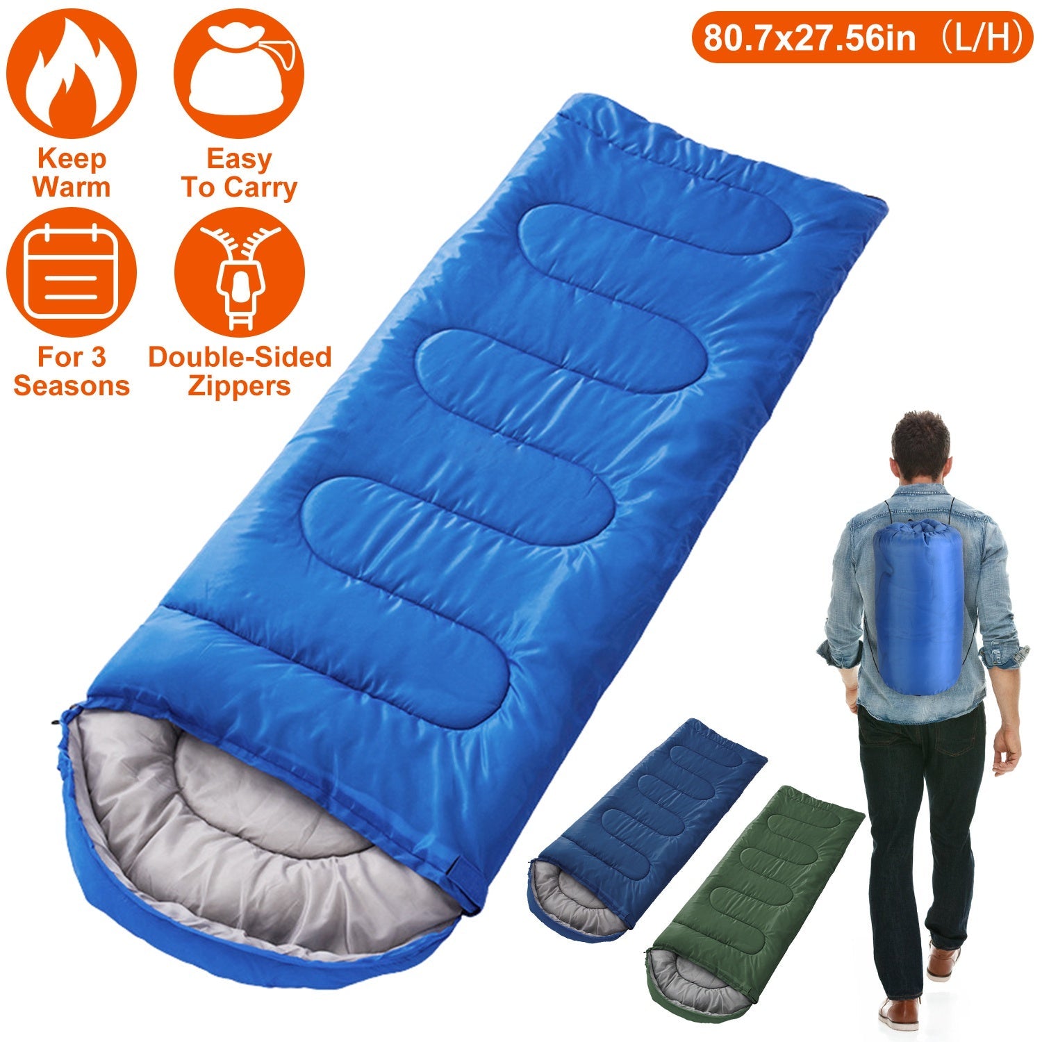 3-Season Sleeping Bag – Lightweight & Moisture-Proof, 32°F–50°F Rated
