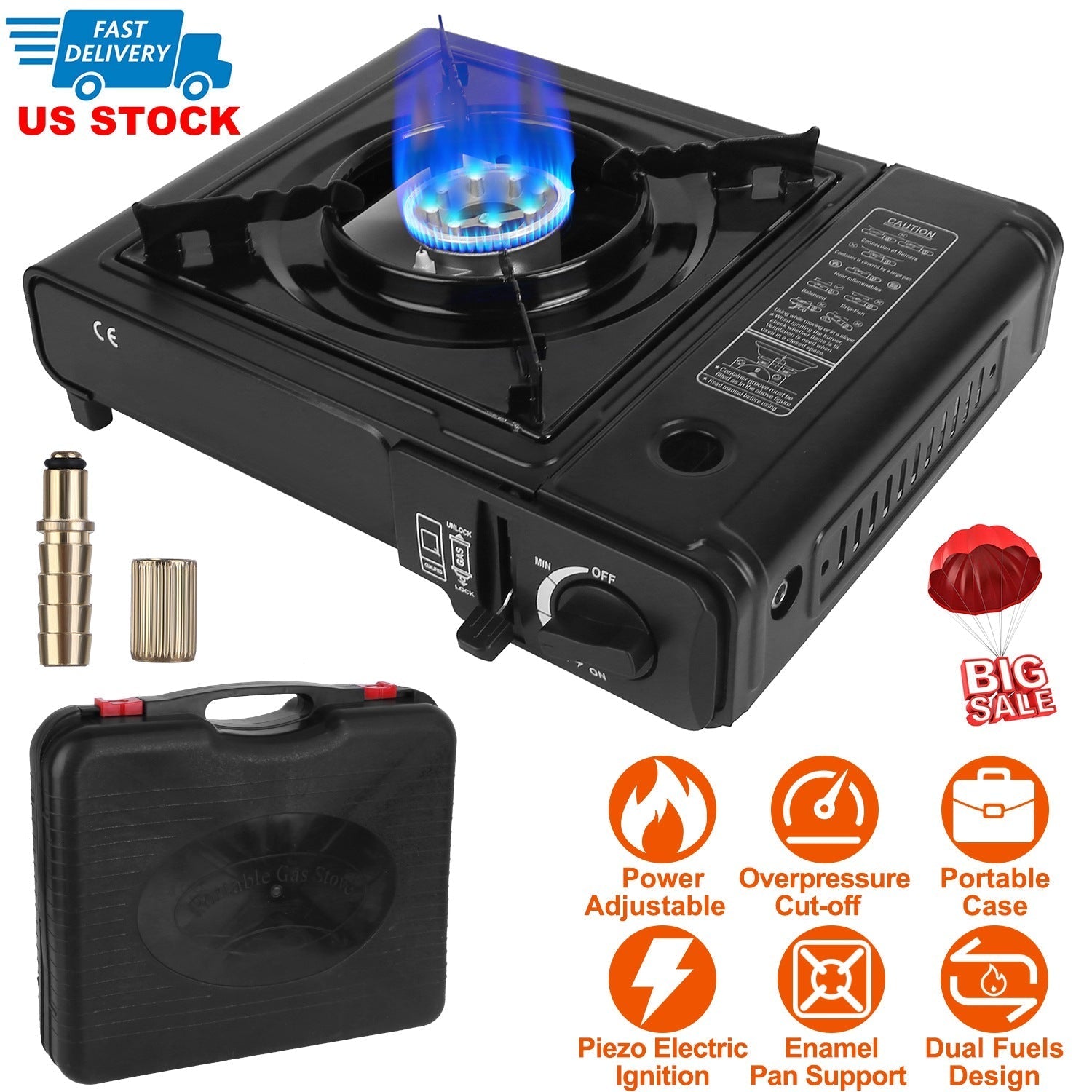 3300W Portable Camping Stove – Dual Fuel Butane Burner with Piezo Ignition & Auto Tank Ejection