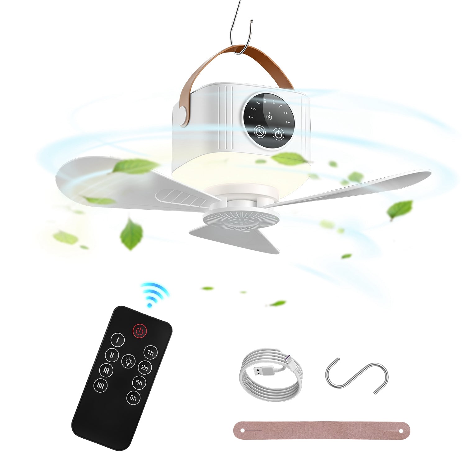Rechargeable Tent Ceiling Fan with LED Light & Remote Control – 7200mAh