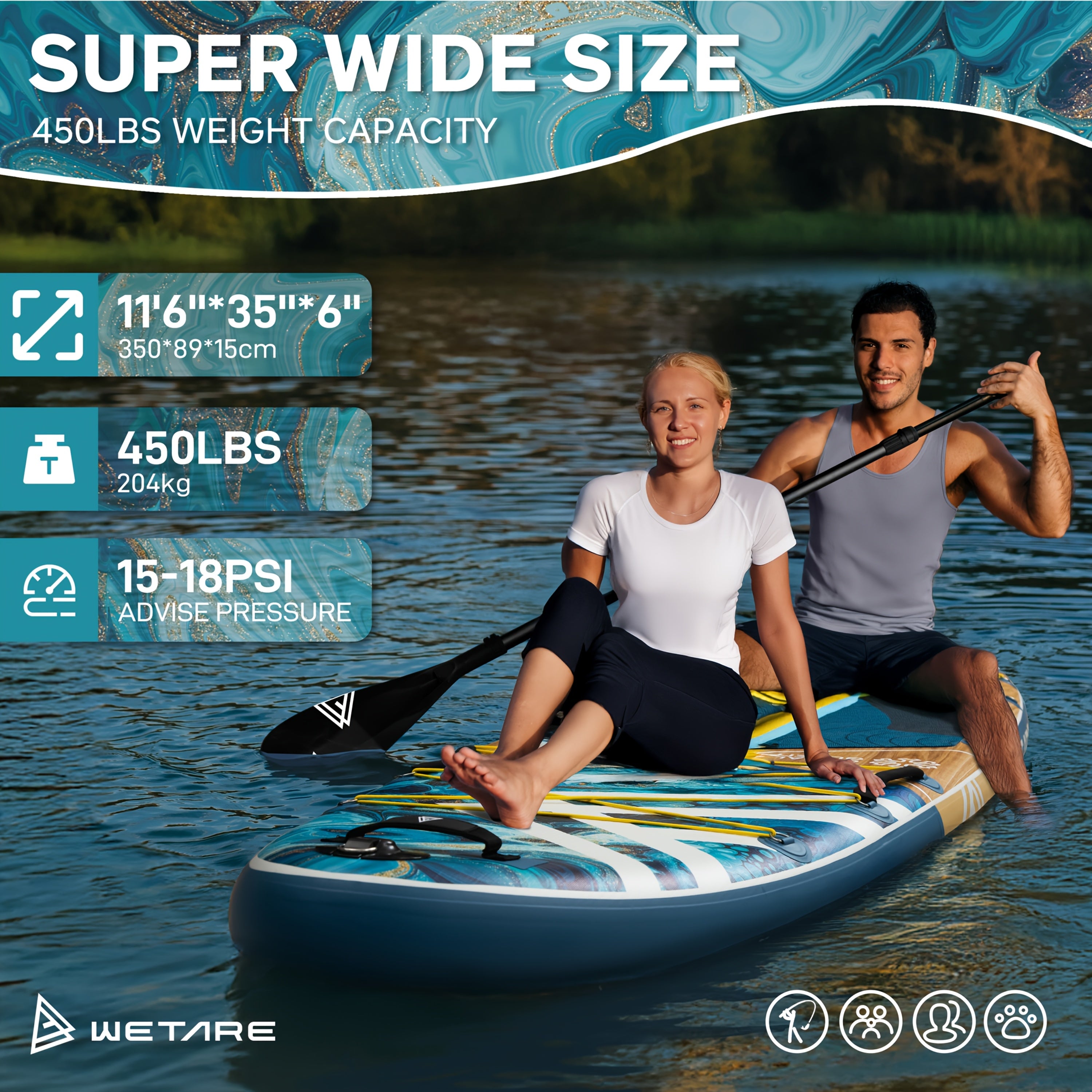 WETARE Coral Queen Inflatable SUP – 11'6"x35", 450lbs Capacity, All-in-One
