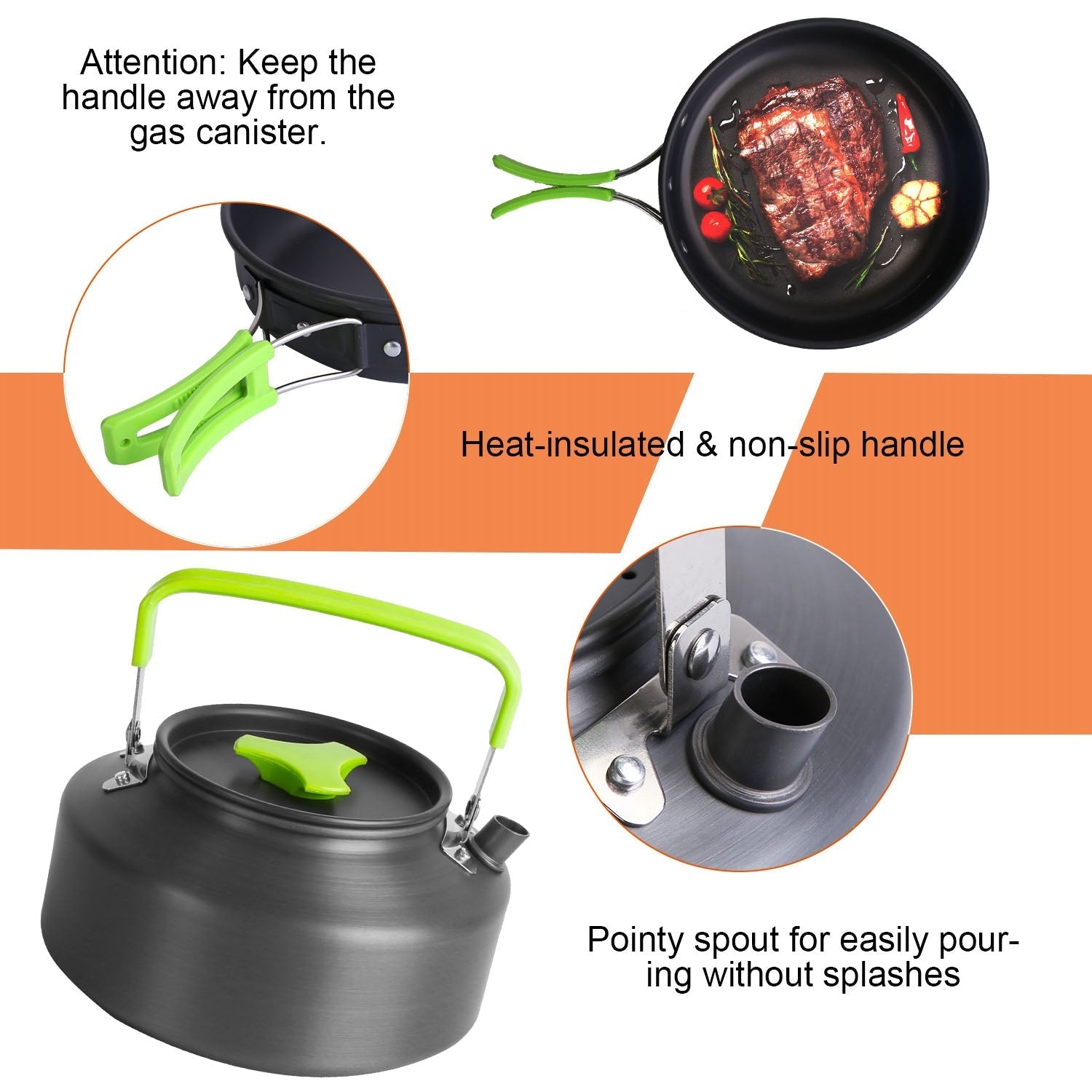 16-Piece Camping Cookware Set – Aluminum Pot, Pan, Kettle & Utensil Kit