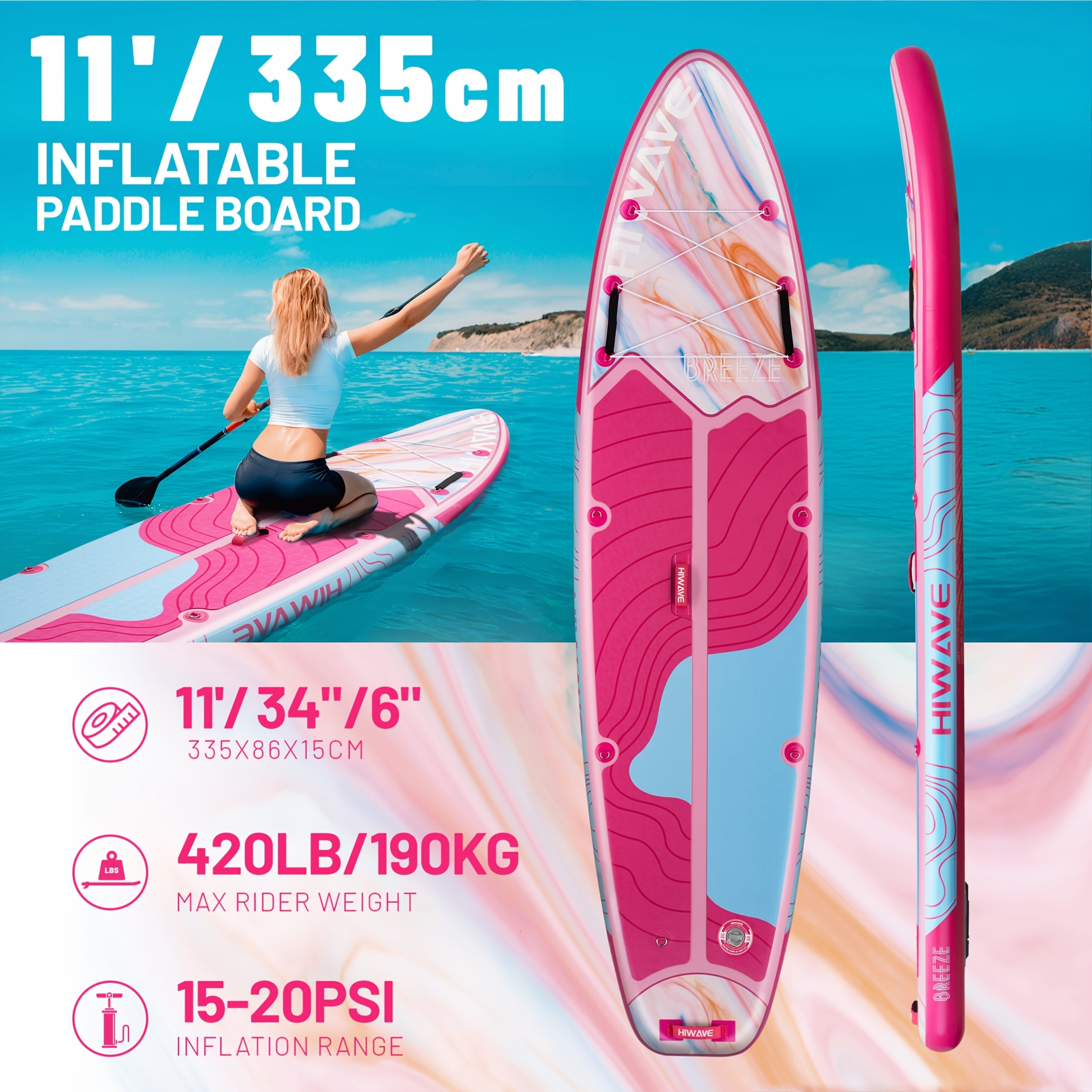 11ft Inflatable Stand-Up Paddleboard – 420 lbs Capacity, Dual-Action Pump Included