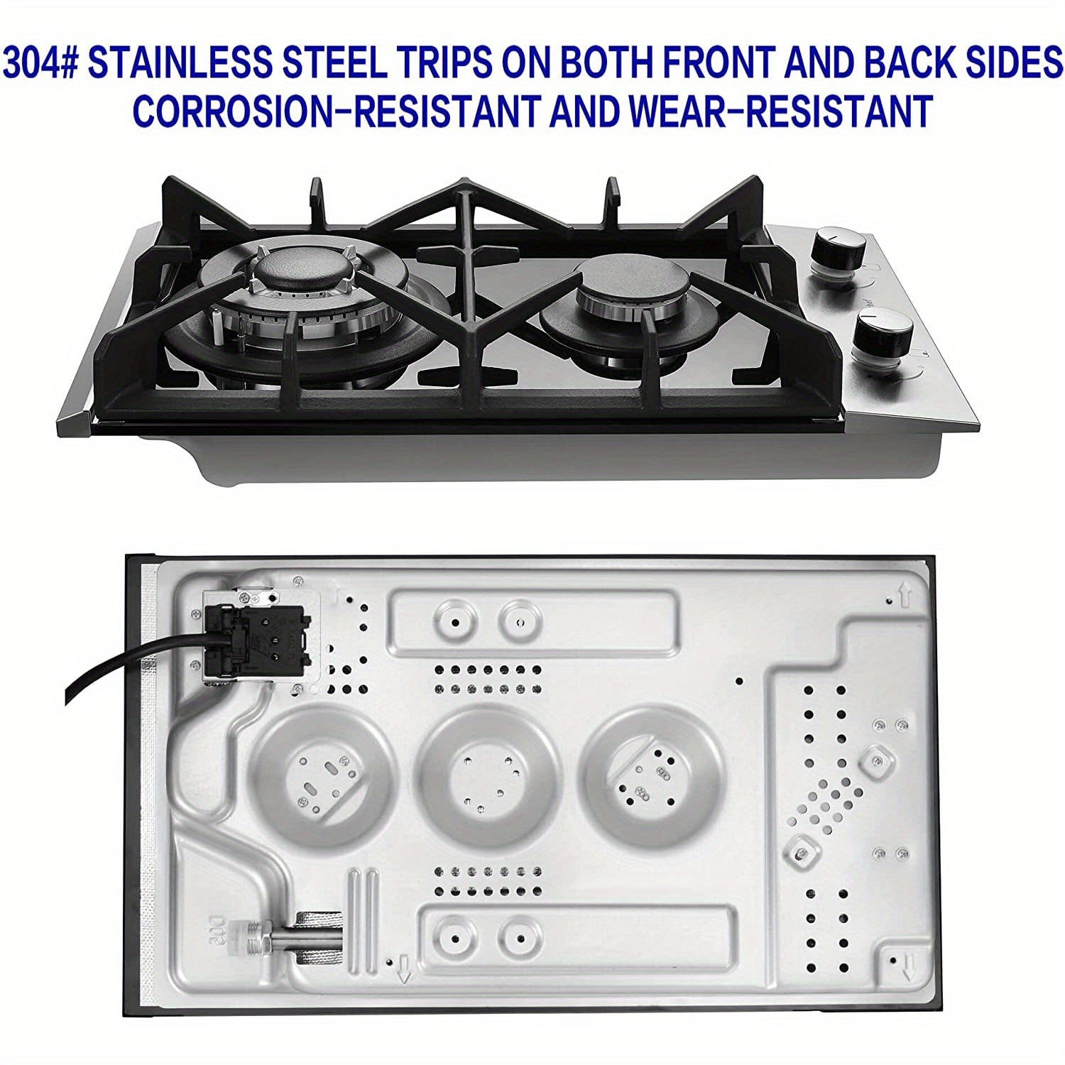 12" 2-Burner Gas Cooktop – LPG/NG Dual Fuel, Tempered Glass, Thermocouple Safety