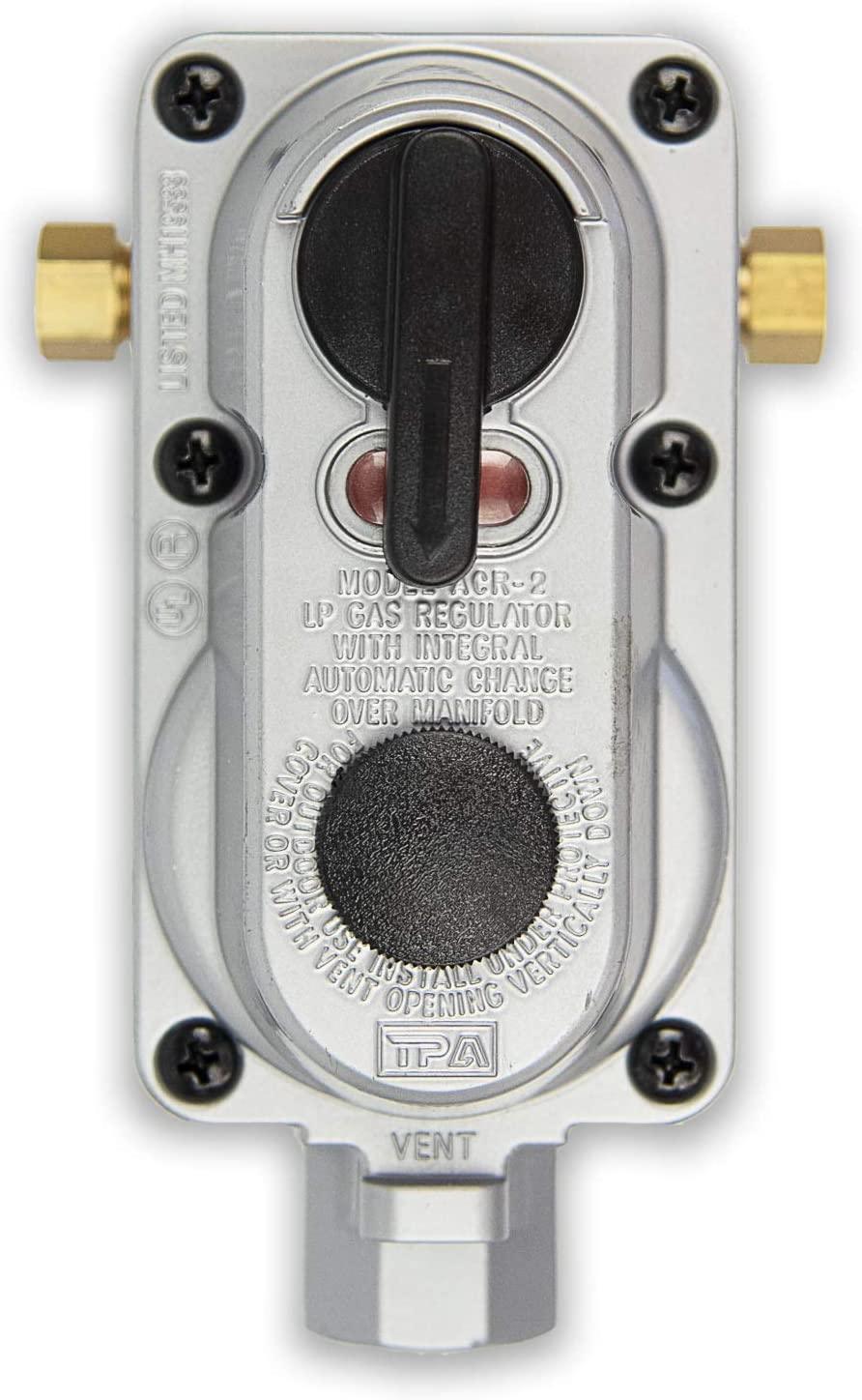 Flame King 2 Stage Auto Propane Gas Regulator with Pls Cover & Long Mount Bracket & 2-12" Pigtails