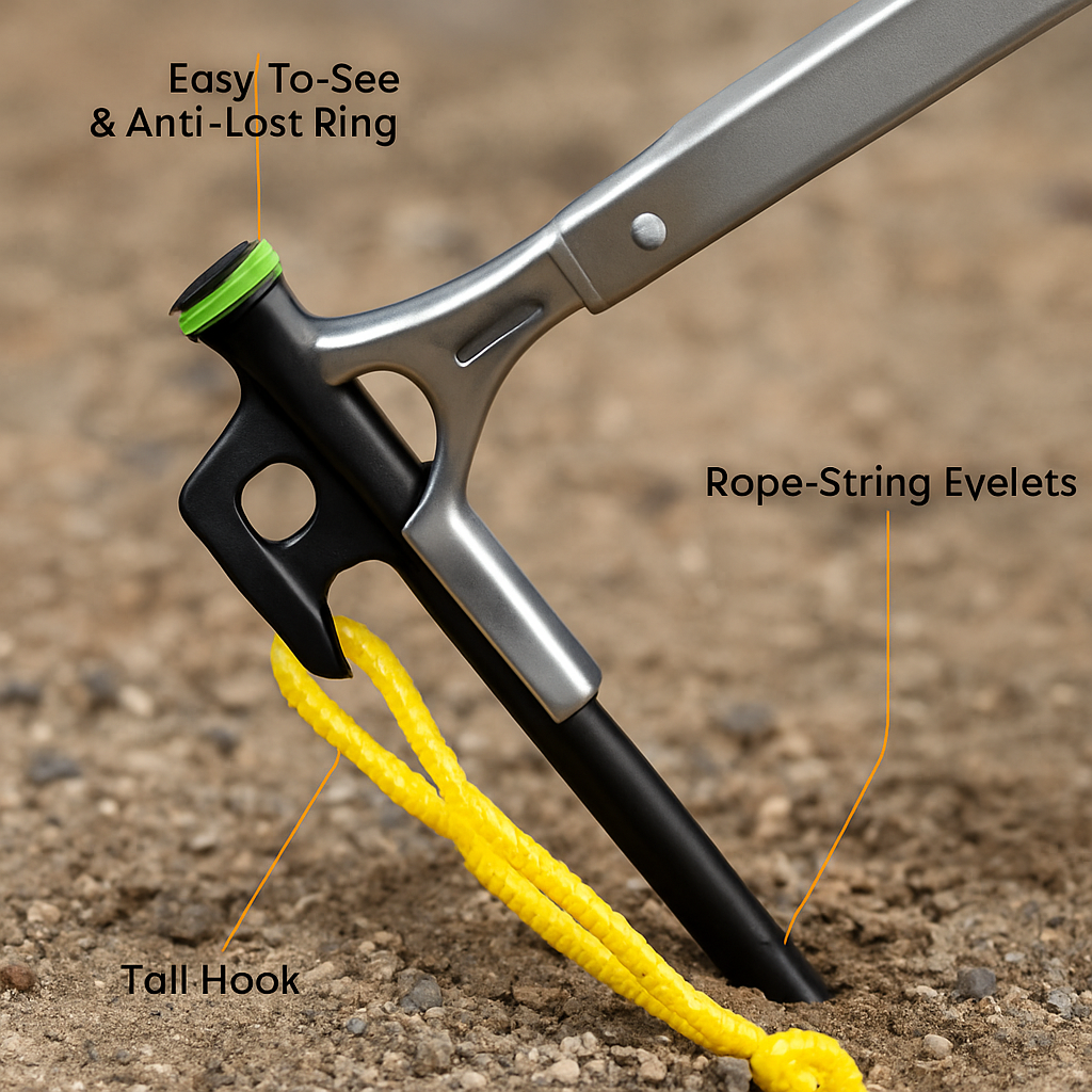 Tent Stakes & Camping Hammer Set – 10 Steel Pegs, 4 Reflective Ropes