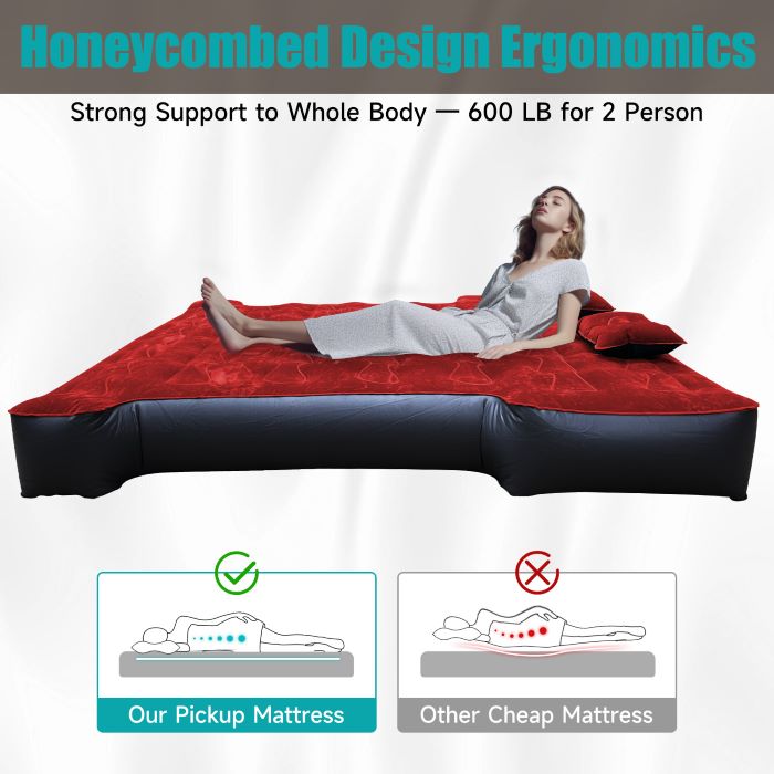 DikaSun Full Size Truck Bed Air Mattress – Fits 5.5 to 6.5 ft Beds | Red