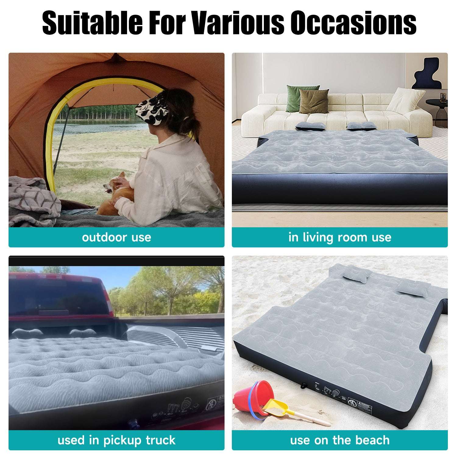 DikaSun Truck Bed Air Mattress – Fits 5.5 to 6.5 ft Beds | Blue