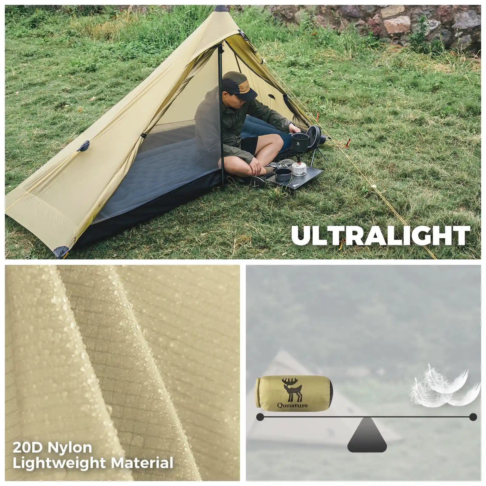 Ultralight Rodless Camping Tent – Rainproof, Easy Setup