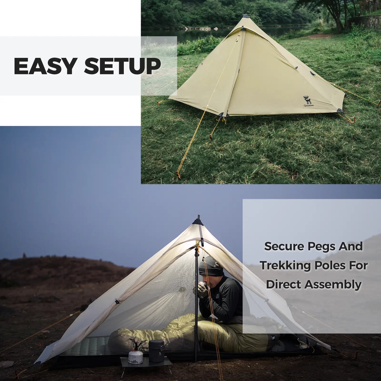 Ultralight Rodless Camping Tent – Rainproof, Easy Setup