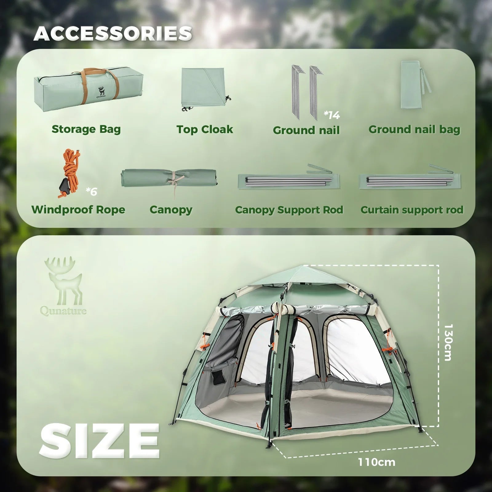 Quick Setup Hexagonal Camping Tent — UPF50+ Waterproof, 2–4 Person