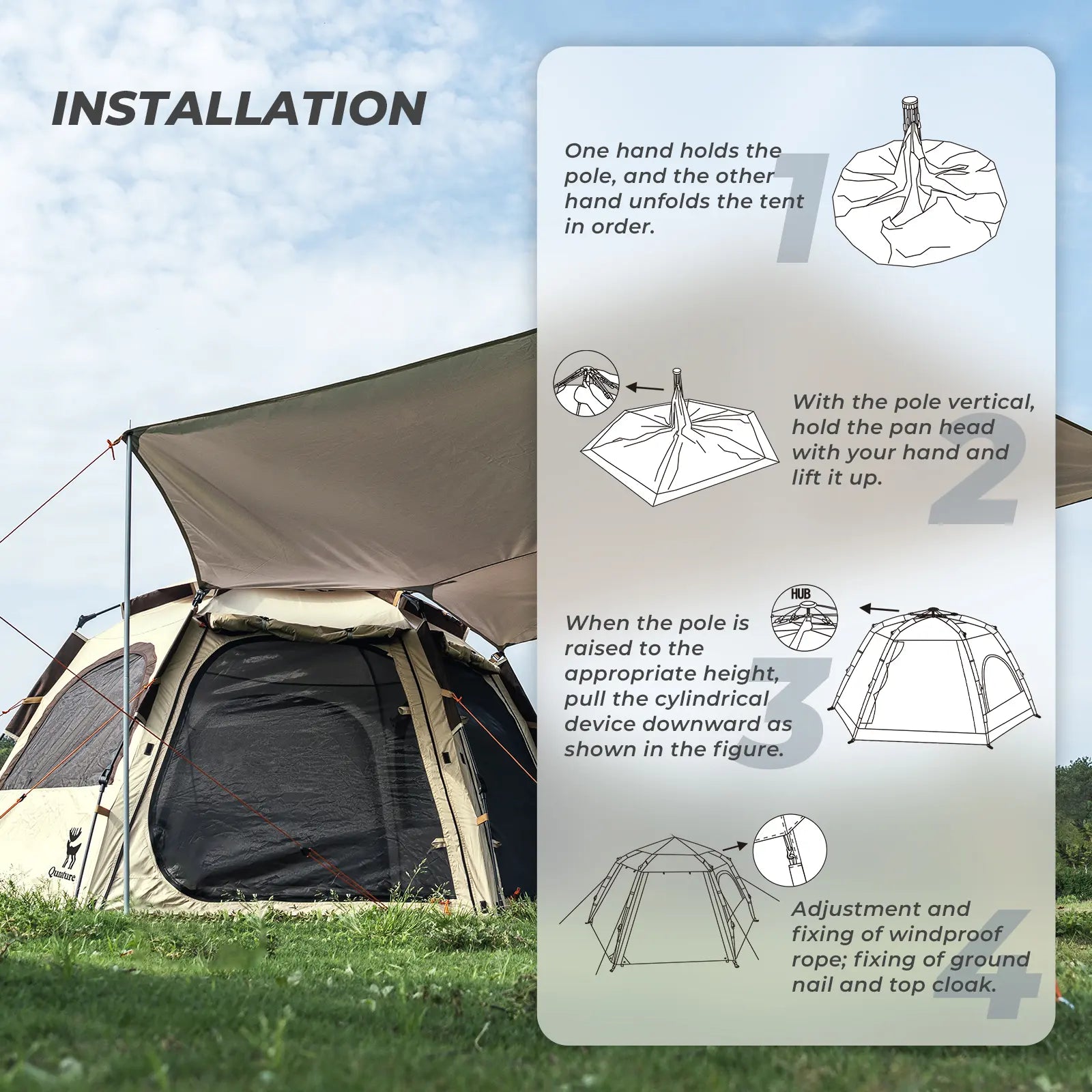 Quick Setup Hexagonal Camping Tent — UPF50+ Waterproof, 2–4 Person
