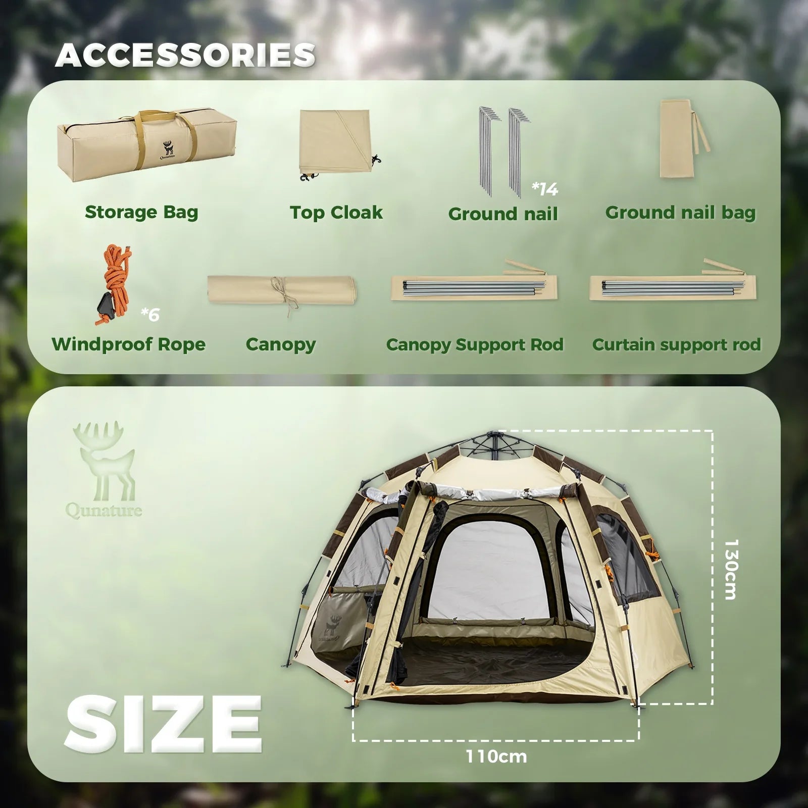 Quick Setup Hexagonal Camping Tent — UPF50+ Waterproof, 2–4 Person