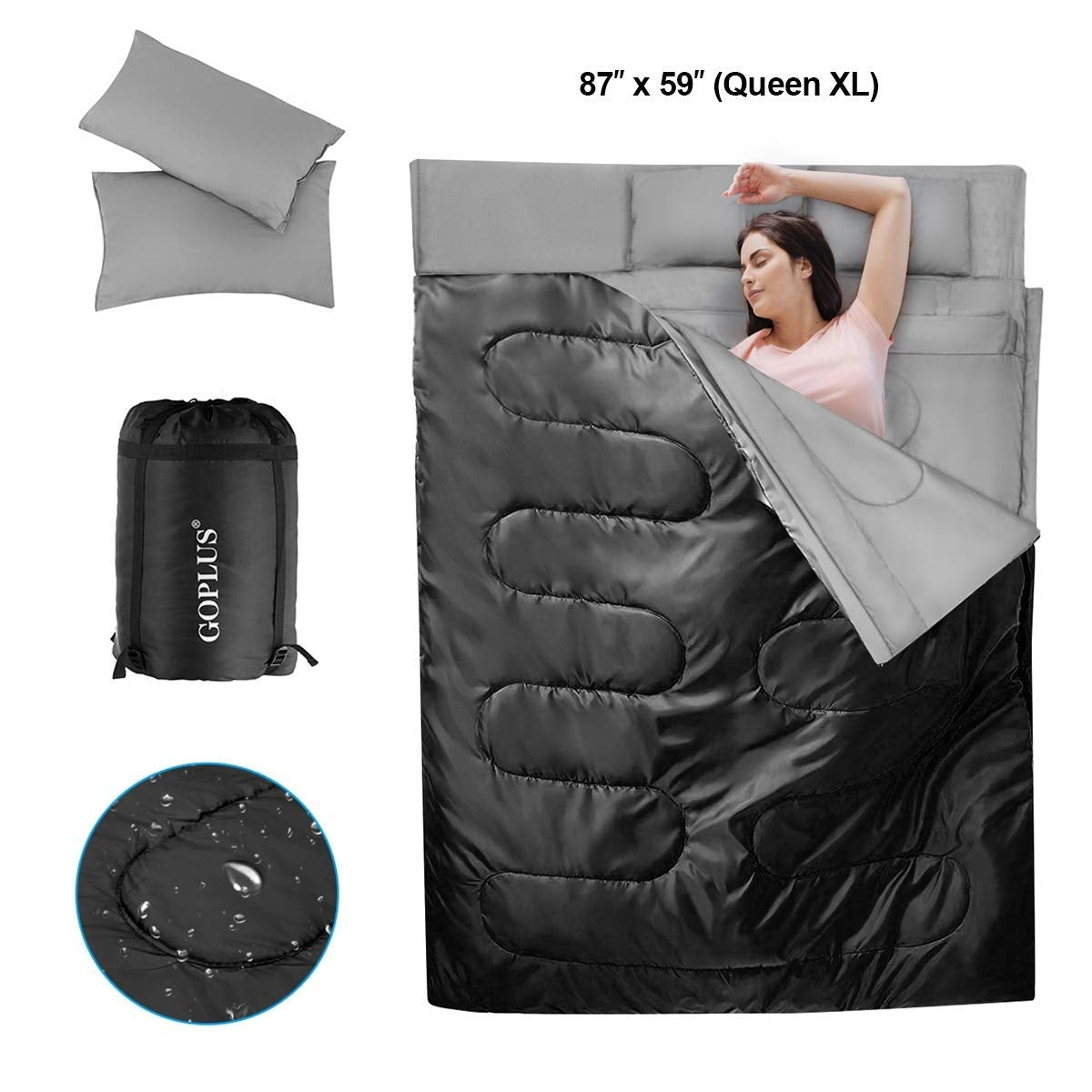 2-Person Waterproof Sleeping Bag with Pillows – 32°F Rated, Splits into 2