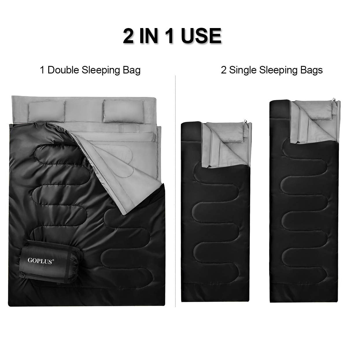 2-Person Waterproof Sleeping Bag with Pillows – 32°F Rated, Splits into 2