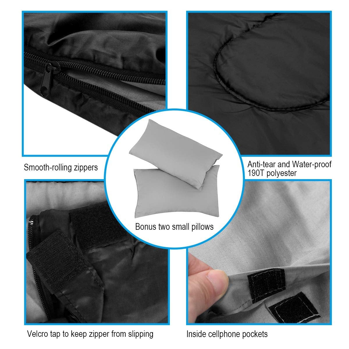 2-Person Waterproof Sleeping Bag with Pillows – 32°F Rated, Splits into 2