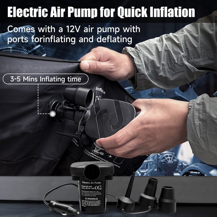 DikaSun Universal SUV Air Mattress – Extra-Thick Flocking, 4-Chamber Design | Black