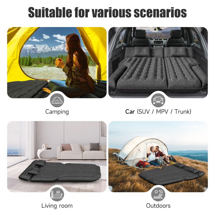 DikaSun Universal SUV Air Mattress – Extra-Thick Flocking, 4-Chamber Design | Black