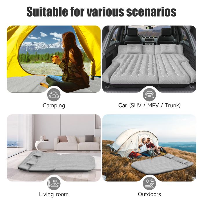 DikaSun Universal SUV Air Mattress – Extra-Thick Flocking, 4-Chamber Design | Grey