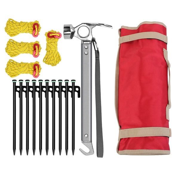 Tent Stake & Hammer Kit with Reflective Guy Ropes