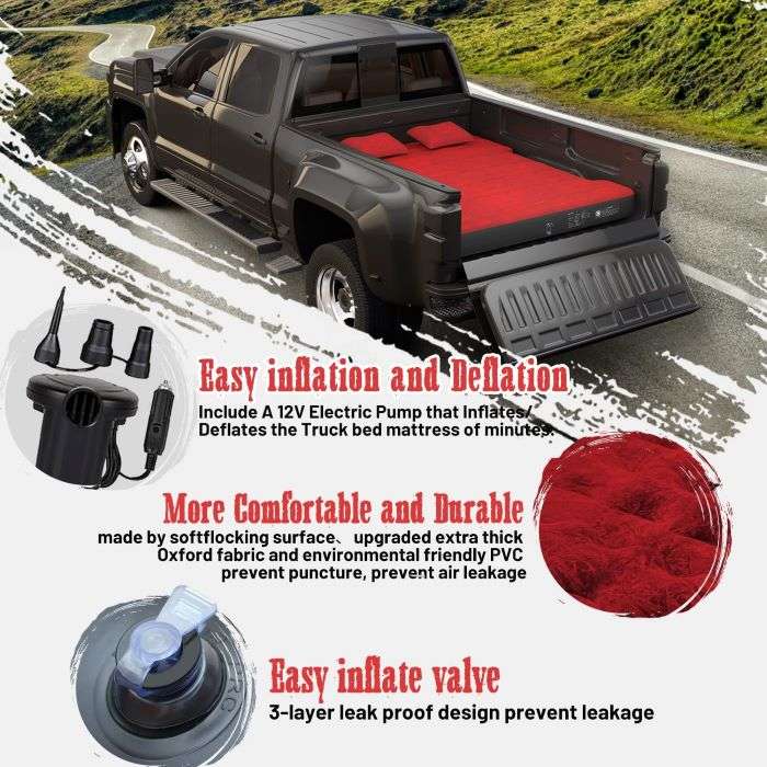 DikaSun Full Size Truck Bed Air Mattress – Fits 5.5 to 6.5 ft Beds | Red